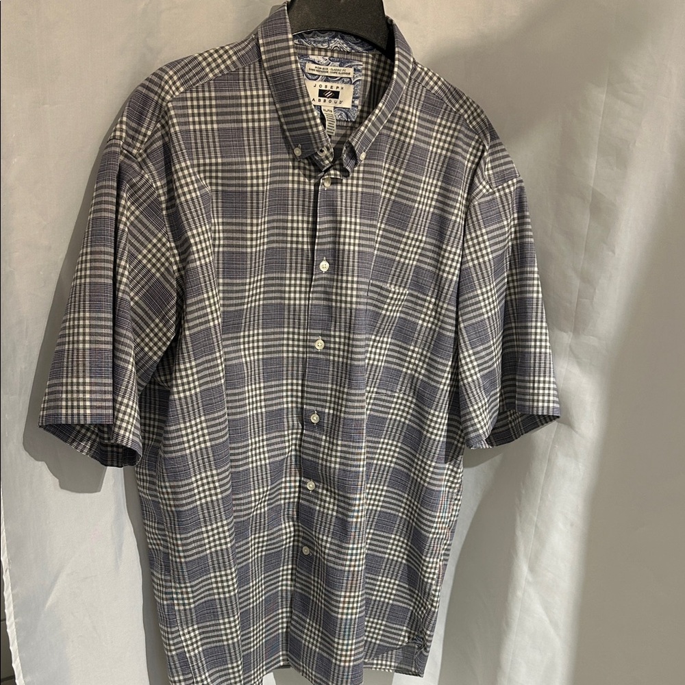Joseph Abboud Blue, Black and Cream Plaid/Gingham Short sleeve button down Shirt